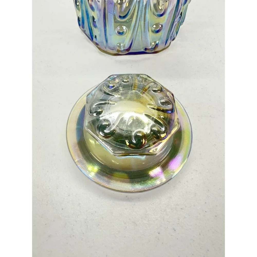 Vintage LE Smith Imperial Atterbury Scroll Canister Jar Iridescent Carnival 9